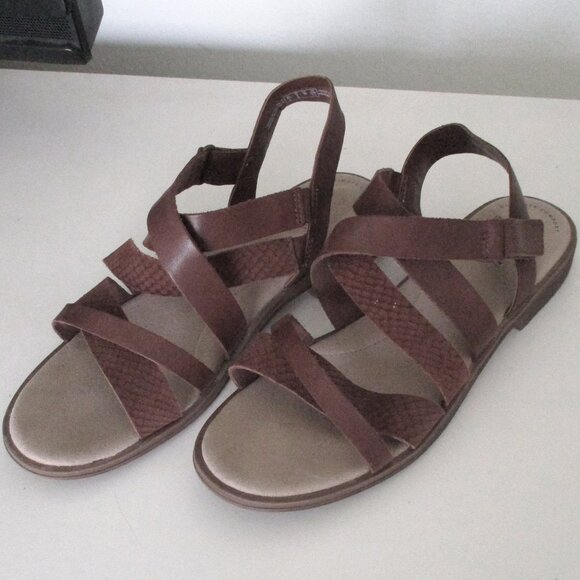 Clarks Collection Womens Tan Strappy Leather Velcro Adjustable Flat Sandal - 9M - Picture 2 of 7